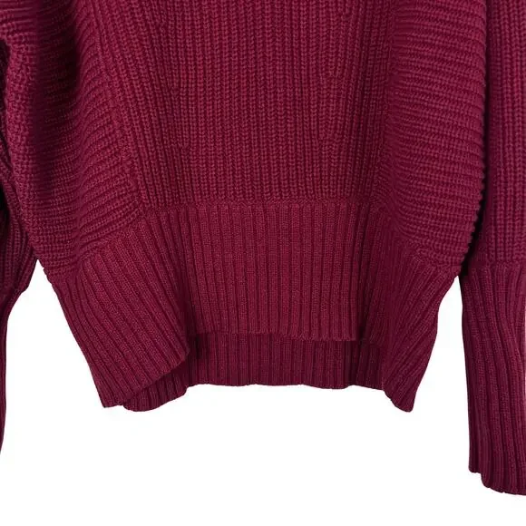 Free People Burgundy Turtleneck Oversized Chunky Knit Sweater Women’s XS - Picture 5 of 8